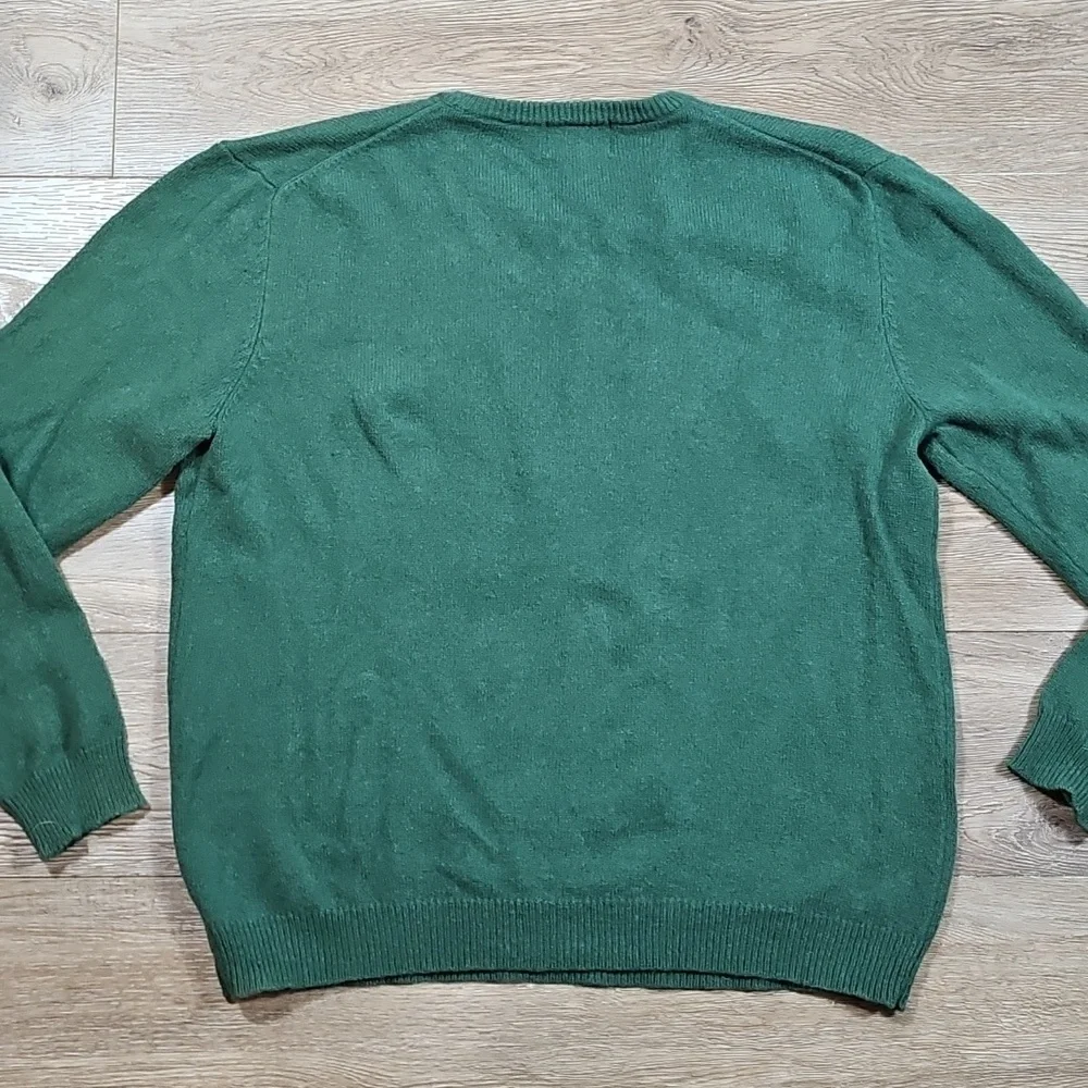 American Eagle Wool Cotton Blend Knit Forest Green V Neck Pullover Sweater